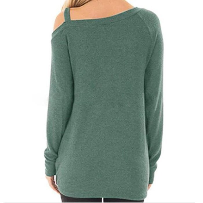 Vegan Letters Long Sleeve Oblique Shoulder T-Shirt For Women