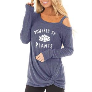 Women Long Sleeve Oblique Shoulder Vegan Powered by Plants