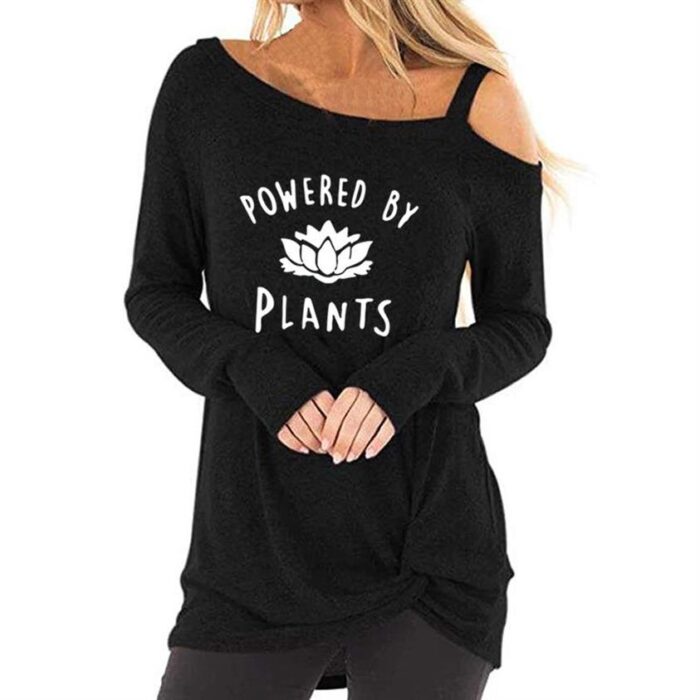 Women Long Sleeve Oblique Shoulder Vegan Powered by Plants